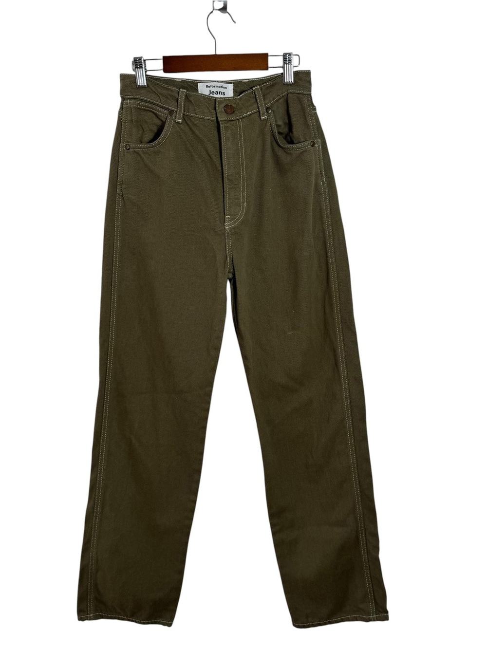 Reformation Cowboy High Rise Straight Jeans Kalamata Green Size 26 - Picture 2 of 10